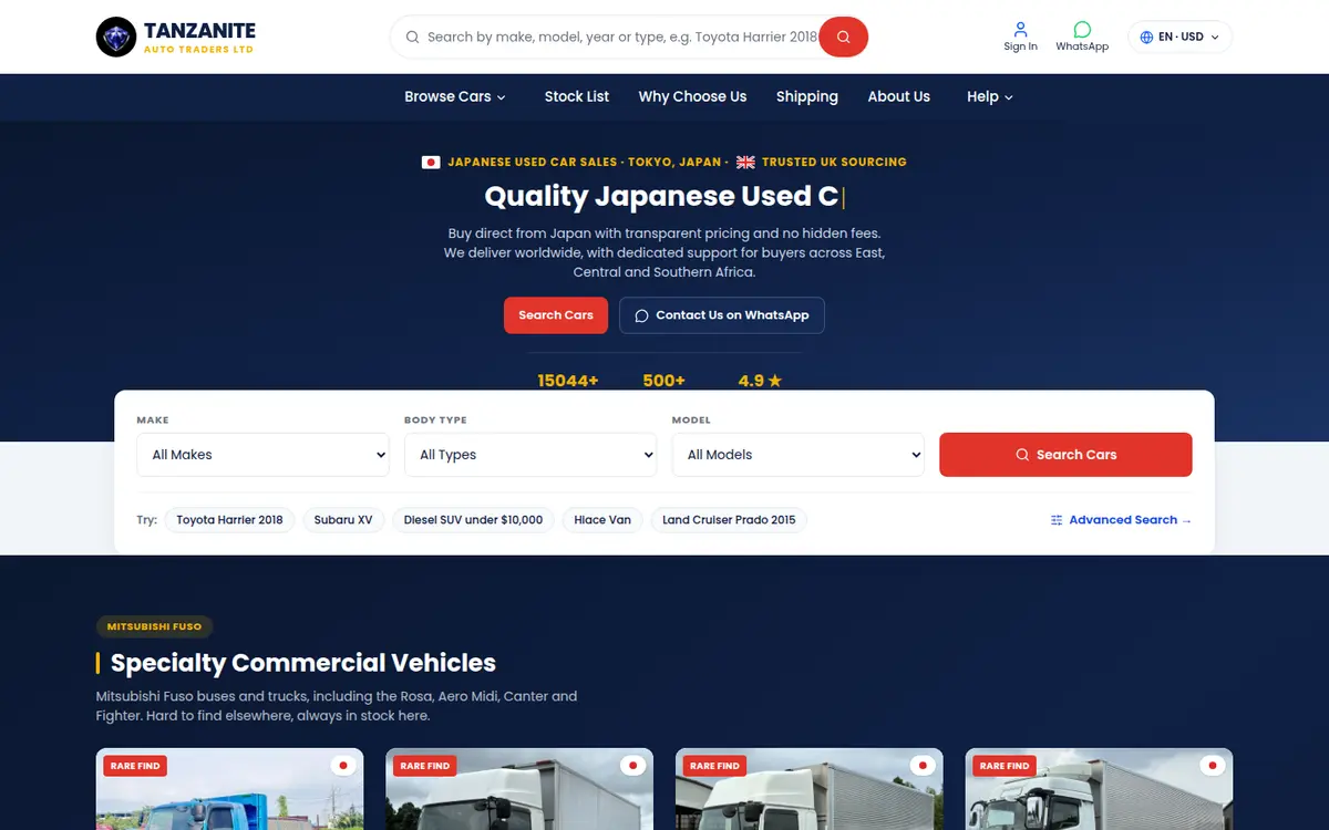 Tanzanite Auto Traders home page