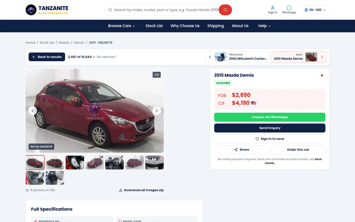 Vehicle page